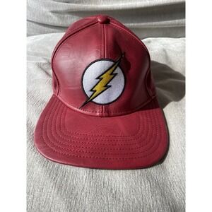 DC Comics The Flash Snapback Hat Faux Leather Dark Red Embroidered Logo O/S